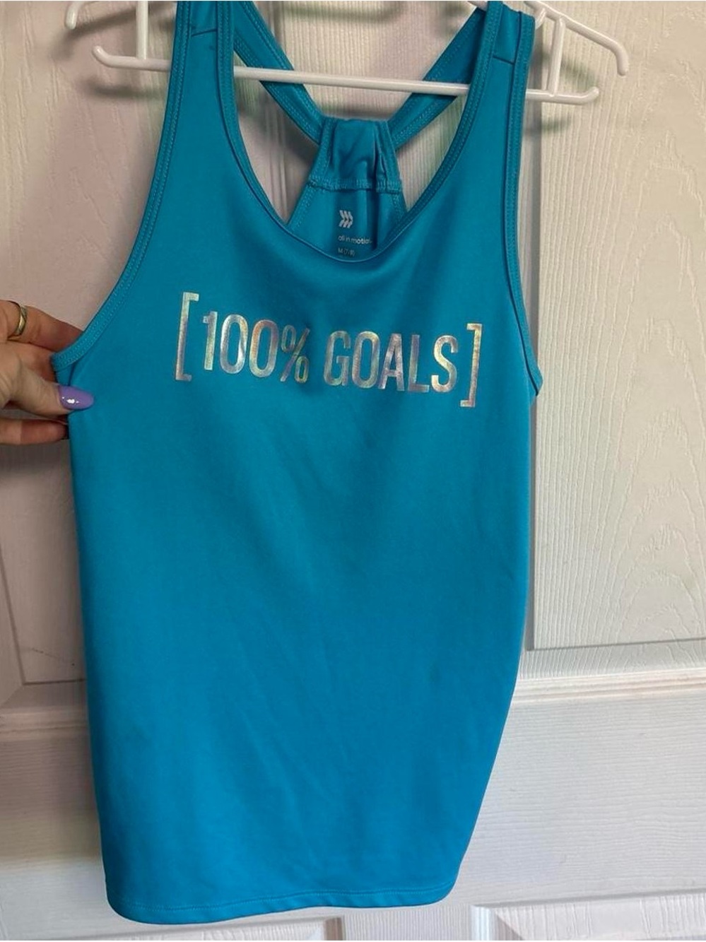all in motion Teal Girls' Athletic Tank with Holographic "100% GOALS"